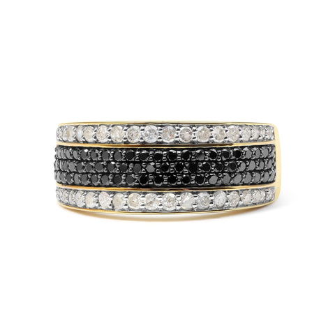 14K Yellow Gold Plated .925 Sterling Silver 1 1/4 Cttw White and Black Treated Diamond Multi Row Band (Black/I-J Color, I2-I3 Clarity)