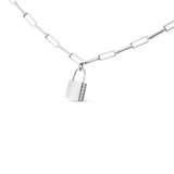 .925 Sterling Silver 1/10 Cttw Round Diamond Lock Pendant Paperclip Chin Necklace (H-I Color, SI1-SI2 Clarity)