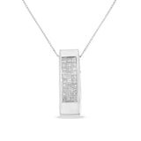 14K Gold 1/2 Cttw Invisible Set Princess Cut Diamond Vertical Bar Block Pendant 18" Necklace (H-I Color, SI2-I1 Clarity)