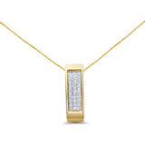 14K Gold 1/2 Cttw Invisible Set Princess Cut Diamond Vertical Bar Block Pendant 18" Necklace (H-I Color, SI2-I1 Clarity)