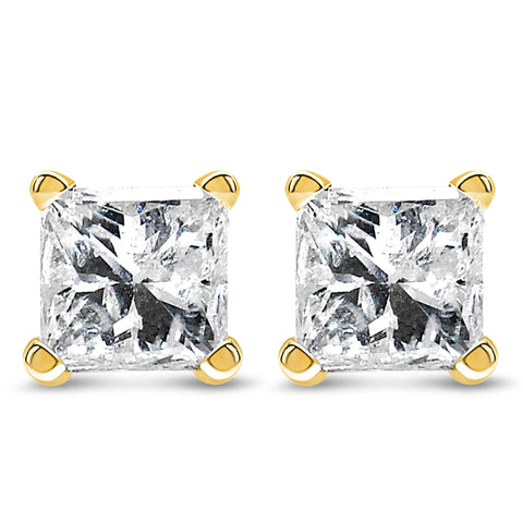 14K Yellow Gold 1/2 Cttw Princess Cut Diamond Solitaire Stud Earrings with Screwbacks (I-J Color, SI2-I1 Clarity)