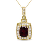 14K Yellow Gold 1/5 Cttw Round Diamond and 9x7mm Cushion Cut Red Garnet Halo 18" Pendant Necklace (H-I Color, VS1-VS2 Clarity)