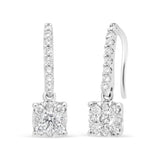 14K White 1/2 Cttw Round Diamond Halo Dangle Hook Earring - (H-I Color, SI2-I1 Clarity)