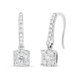 14K White 1/2 Cttw Round Diamond Halo Dangle Hook Earring - (H-I Color, SI2-I1 Clarity)