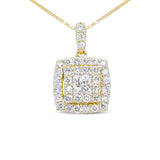 14K Yellow Gold 1/2 Cttw Round and Princess-Cut Diamond Double Halo 18" Pendant Necklace  (H-I Color, SI2-I1 Clarity)