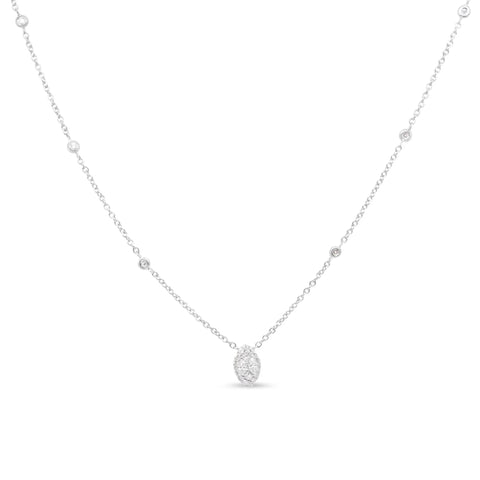 14K White Gold 1/3 Cttw Round Diamond Marquise Shaped Station Necklace - (H-I Color, SI1-SI2 Clarity) - 18