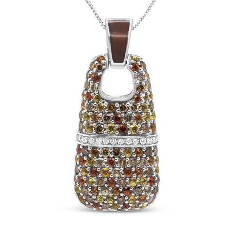 .925 Sterling Silver Brown Enamel 1 Cttw White and Brown Diamonds and  1.5mm Yellow and Orange Sapphire Gemstones Statement 18