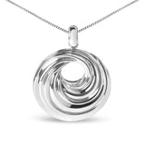 .925 Sterling Silver Endless Wave Swirl Statement Medallion 18" Pendant Necklace