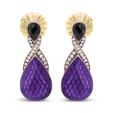 18K Rose Gold Flash Plated .925 Sterling Silver Purple Enamel 1/5 Cttw Round Pave-Set Diamond and 5.5 x 4mm Pear-Shaped Black Onyx Drop Earrings (F-G Color, VS1-VS2 Clarity)