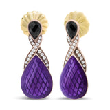 18K Rose Gold Flash Plated .925 Sterling Silver Purple Enamel 1/5 Cttw Round Pave-Set Diamond and 5.5 x 4mm Pear-Shaped Black Onyx Drop Earrings (F-G Color, VS1-VS2 Clarity)