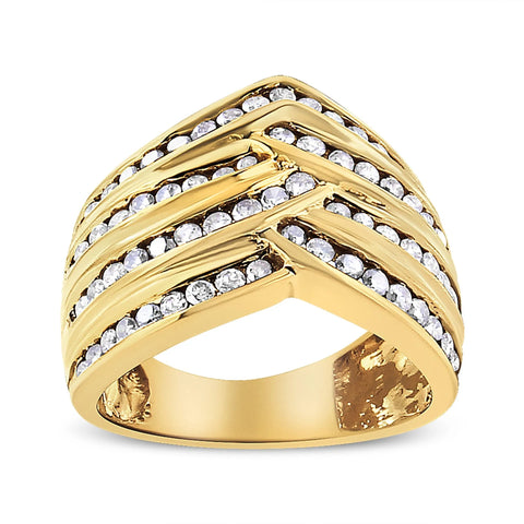 10K Yellow Gold Plated .925 Sterling Silver 1 1/2 Cttw Diamond Channel Band (Champagne Color, I2-I3 Clarity) Ring