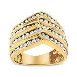 10K Yellow Gold Plated .925 Sterling Silver 1 1/2 Cttw Diamond Channel Band (Champagne Color, I2-I3 Clarity) Ring