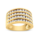 10K Yellow Gold Plated .925 Sterling Silver 1 1/2 Cttw Diamond 4 Row Channel Band Ring (Champagne Color, I2-I3 Clarity)