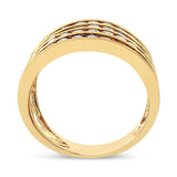 10K Yellow Gold Plated .925 Sterling Silver 1 1/2 Cttw Diamond 4 Row Channel Band Ring (Champagne Color, I2-I3 Clarity)