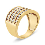 10K Yellow Gold Plated .925 Sterling Silver 1 1/2 Cttw Diamond 4 Row Channel Band Ring (Champagne Color, I2-I3 Clarity)