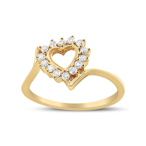 10K Yellow Gold Plated .925 Sterling Silver 1/4 Cttw Diamond Open Heart Promise Ring