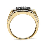 Men's 10K Yellow Gold 1 1/2 Cttw White and Black Treated Diamond Cluster Ring (Black / I-J Color, I2-I3 Clarity)