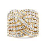 10K Yellow Gold 3.0 Cttw Diamond Eight-Row Bypass Crossover Statement Band Ring (H-I Color, I2-I3 Clarity)