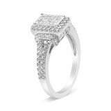 .925 Sterling Silver 1/4 Cttw Princess-cut Diamond Composite Engagement Ring with Beaded Shank (H-I Color, SI1-SI2 Clarity)