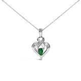 .925 Sterling Silver 6x4mm Pear Emerald and Diamond Accent Heart Pendant Necklace (H-I Color, SI1-SI2 Clarity) - 18 Inches