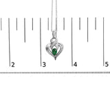 .925 Sterling Silver 6x4mm Pear Emerald and Diamond Accent Heart Pendant Necklace (H-I Color, SI1-SI2 Clarity) - 18 Inches