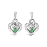 .925 Sterling Silver 5x3mm Pear Emerald Gemstone with Diamond Accent Heart Dangle Stud Earrings (H-I Color, SI1-SI2 Clarity)