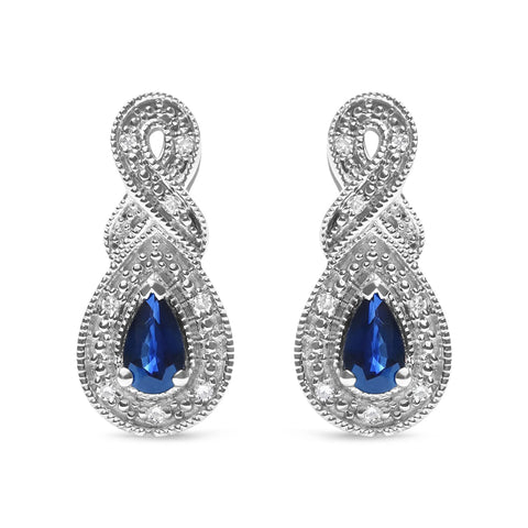 .925 Sterling Silver 4.5 x 3mm Pear Sapphire Gemstone and Diamond Accent Infinity Drop Stud Earrings (H-I Color, SI1-SI2 Clarity)