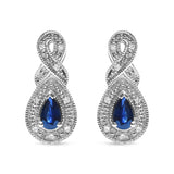 .925 Sterling Silver 4.5 x 3mm Pear Sapphire Gemstone and Diamond Accent Infinity Drop Stud Earrings (H-I Color, SI1-SI2 Clarity)