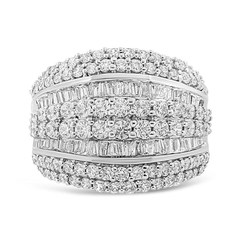 .925 Sterling Silver 2.00 Cttw Round and Baguette-Cut Diamond Cluster Ring (H-I Color, I1-I2 Clarity)