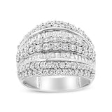 .925 Sterling Silver 2.00 Cttw Round and Baguette-Cut Diamond Cluster Ring (H-I Color, I1-I2 Clarity)