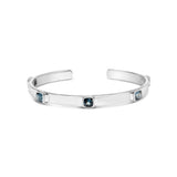 .925 Sterling Silver and Bezel Set 5mm Checkerboard Cushion Cut Blue Topaz Bangle - Fits wrists up to 8" Inches