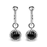 18K White Gold 1/3 Cttw Diamond and 7mm Round Black Onyx Gemstone Halo Dangle Hoop Earrings (G-H Color, SI1-SI2 Clarity)