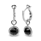 18K White Gold 1/3 Cttw Diamond and 7mm Round Black Onyx Gemstone Halo Dangle Hoop Earrings (G-H Color, SI1-SI2 Clarity)