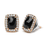 18K Rose and White Gold 1/4 Cttw Round Diamond and 8x6mm Cushion Cut Black Onyx Gemstone Halo Stud Earrings (G-H Color, SI1-SI2 Clarity)