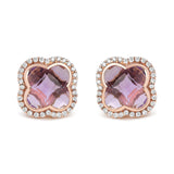 18K Rose Gold 3/8 Cttw Diamond and 11x11mm Clover-Cut Purple Amethyst Gemstone Clover Halo Stud Earrings (G-H Color, SI1-SI2 Clarity)