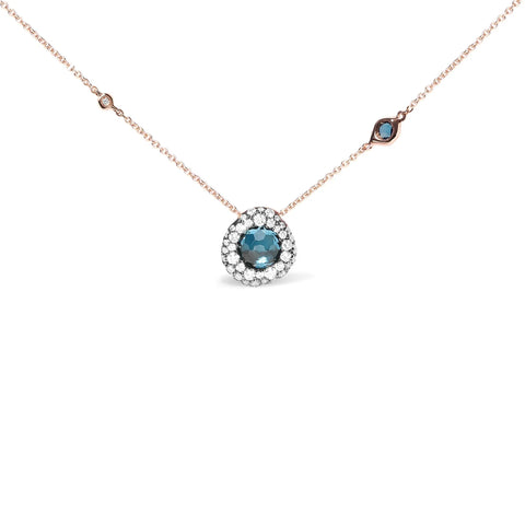 18K Rose Gold 5/8 Cttw Diamond and London Blue Topaz Gemstone Bezel-Set Cluster 18