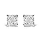 .925 Sterling Silver 1/4 Cttw Invisible Set Princess Diamond Composite Quad Stud Earrings (I-J Color, I1-I2 Clarity)