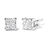 .925 Sterling Silver 1/4 Cttw Invisible Set Princess Diamond Composite Quad Stud Earrings (I-J Color, I1-I2 Clarity)