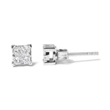 .925 Sterling Silver 1/4 Cttw Invisible Set Princess Diamond Composite Quad Stud Earrings (I-J Color, I1-I2 Clarity)