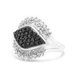 .925 Sterling Siler 1.00 Cttw White and Black Diamond Cluster Evil Eye Ring  (Black and I-J Color, I2-I3 Clarity)