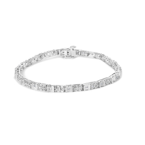 10K White Gold 1/2 Cttw Round and Channel Set Baguette Diamond Alternating Link 7