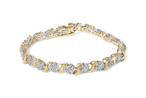 10K Yellow Gold 2.00 Cttw Round Cut Diamond 'S' Cluster Bracelet (J-K Color, I1-I2 Clarity)