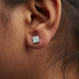 10K White Gold 1/2 Cttw Invisible Princess-cut Diamond 9 Stone Composite Stud Earrings (I-J Color, I3 Clarity)