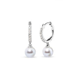 10K White Gold 6x6 MM Cultured Freshwater Pearl and Diamond Accent Drop Huggy Earring (H-I Color, I1-I2 Clarity)