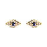 10K Yellow Gold Blue Sapphire and Diamond Accent Evil Eye Stud Earring (H-I Color, I1-I2 Clarity)