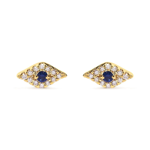 10K Yellow Gold Blue Sapphire and Diamond Accent Evil Eye Stud Earring (H-I Color, I1-I2 Clarity)