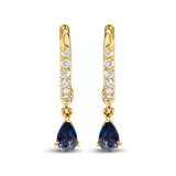 10K Yellow Gold Pear Blue Sapphire and 1/10 Cttw Diamond Drop and Dangle Huggy Hoop Earrings (H-I Color, I1-I2 Clarity)