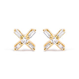 10K Yellow Gold 1/10 Cttw Round and Baguette Diamond Criss Cross X Stud Earring (H-I Color, I1-I2 Clarity)