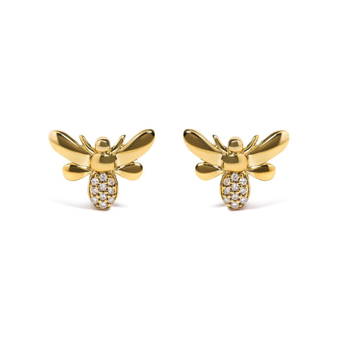 10K Yellow Gold Diamond Accented Bumble Bee Stud Earring (H-I Color, I1-I2 Clarity)