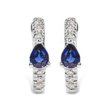 10K White Gold Pear Shaped Blue Sapphire and 1/10 Cttw Diamond Huggy Hoop Earrings (H-I Color, I1-I2 Clarity)